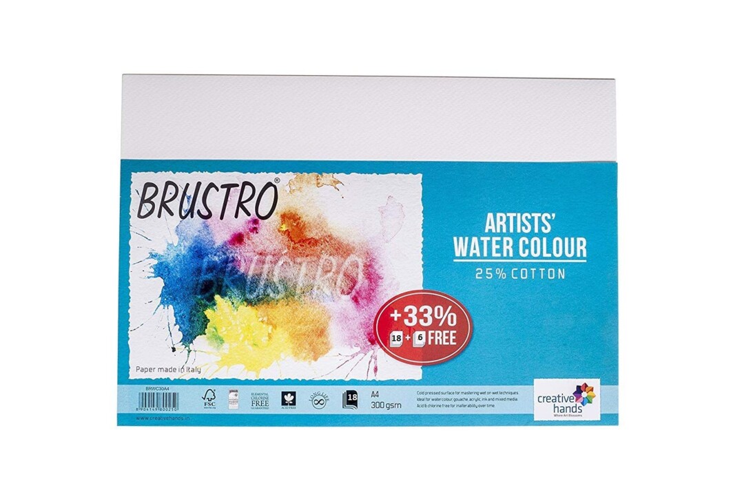 Brustro Artists' Watercolour Paper 300 GSM A5-25% cotton, Cold Pressed, 2 Packets (Each Packet Contains 18 + 6 Sheets Free)-0