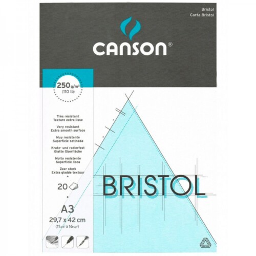 CANSON BRISTOL DRAWING PAPER PAD A3 20 SHEETS WHITE EXTRA SMOOTH-0