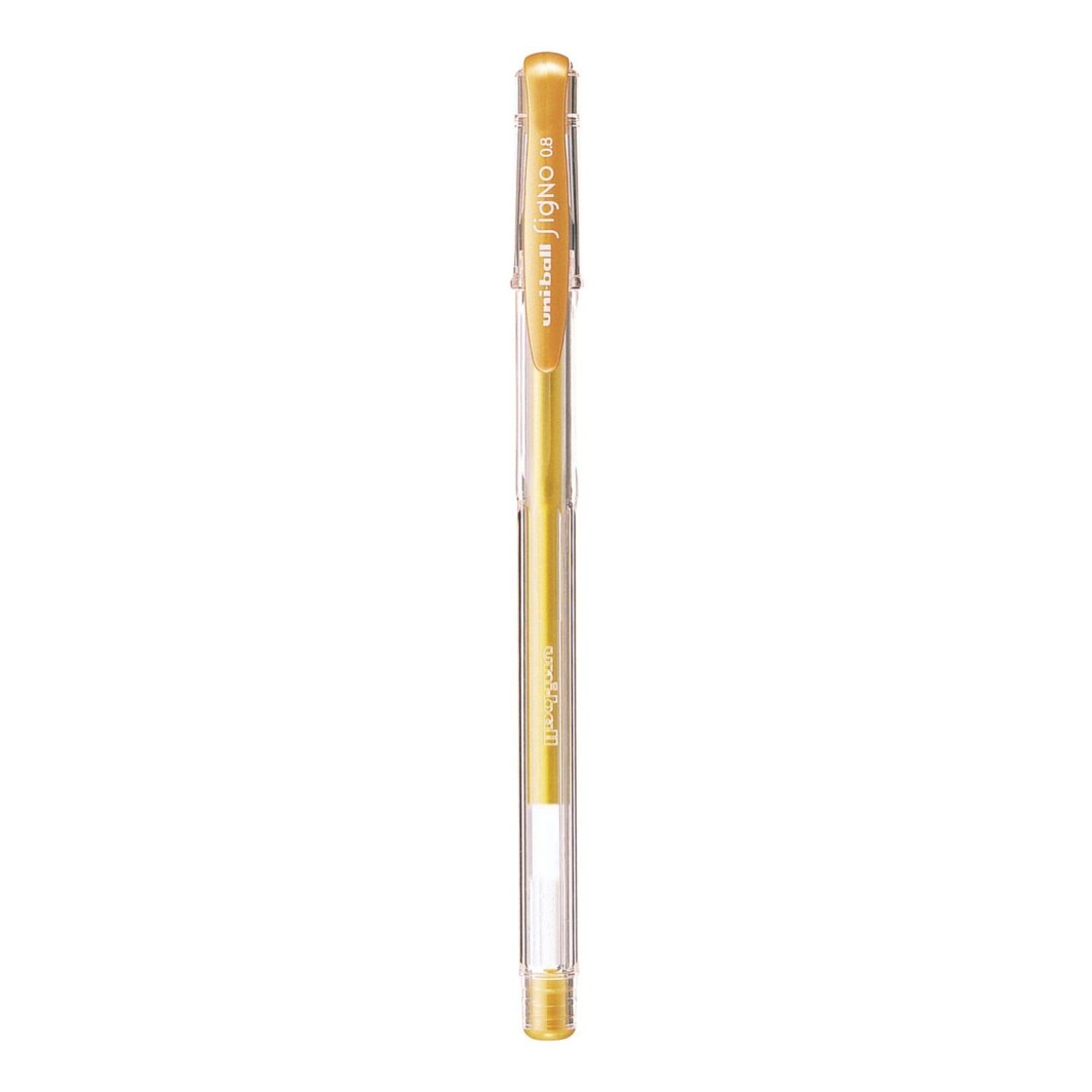 Uni-ball UM 100 Signo Gel Pen (0.8mm, Transparent Body, Gold Ink, Pack of 1)-6828