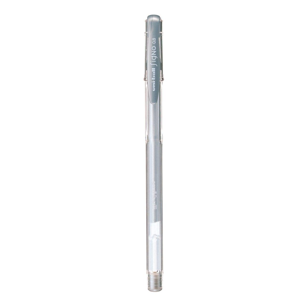 Uni-ball UM 100 Signo Gel Pen (0.8mm, Transparent Body, Silver Ink, Pack of 1)-0