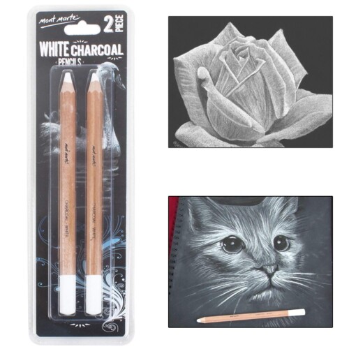 Mont Marte White Charcoal Pencil Set for Professionals, Artist, Sketching Pencils, 2 Piece Set-0