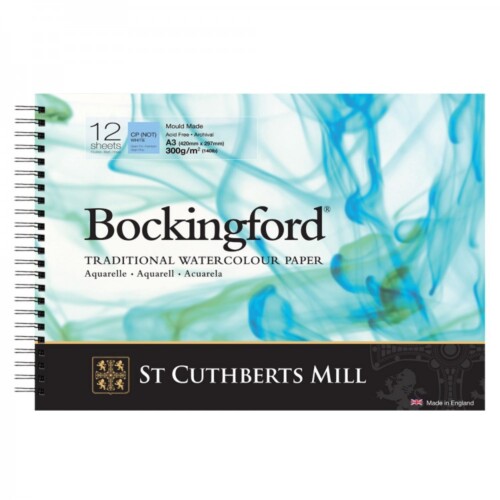 Bockingford Watercolour Paper Spiral Pad 420mm x 297mm A3 300gsm 12 Sheets CP NOT WHITE-0