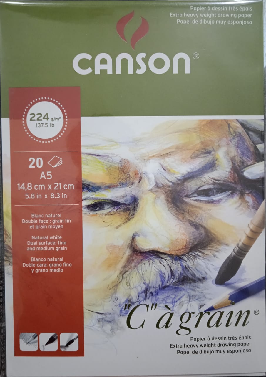 Grain Fin Canson CANSON "C" à grain 224gsm A5 Papier Dessin Blanc 14,8 x 21 cm 