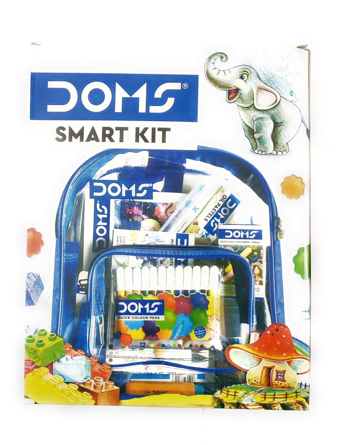 Doms Smart Stationery Kit (12 pcs in Kit) with Transparent Zipper Bag KDS Art Store