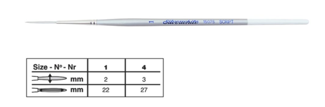 Silver Brush Silver White Taklon Series Script Liner Short Handle Size 4 (1507S-4)