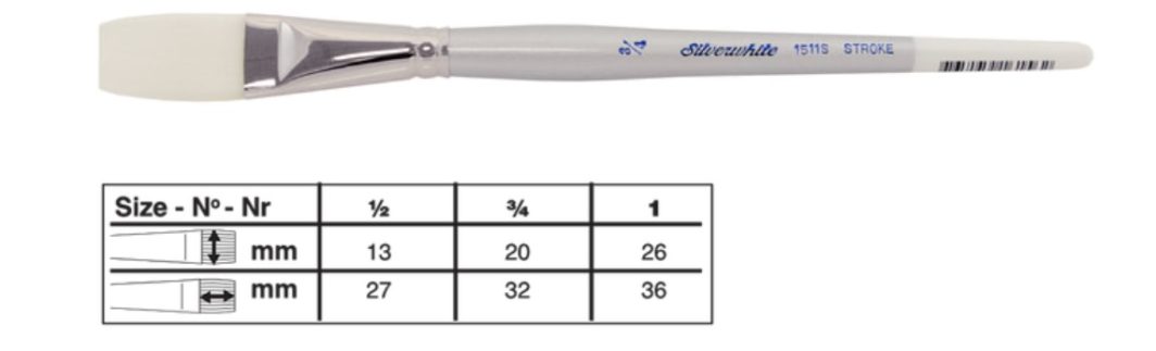 Silver Brush Silverwhite Stroke Taklon Series Stroke Brush Short Handle Size 1(1511S-1)