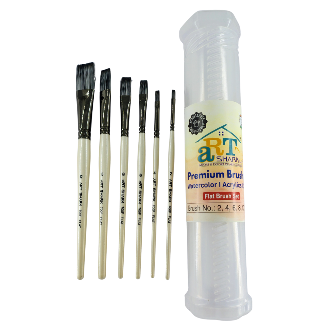 ART SHARK Flat Brush Set of 6 Pcs for Watercolor, Acrylic & Oil