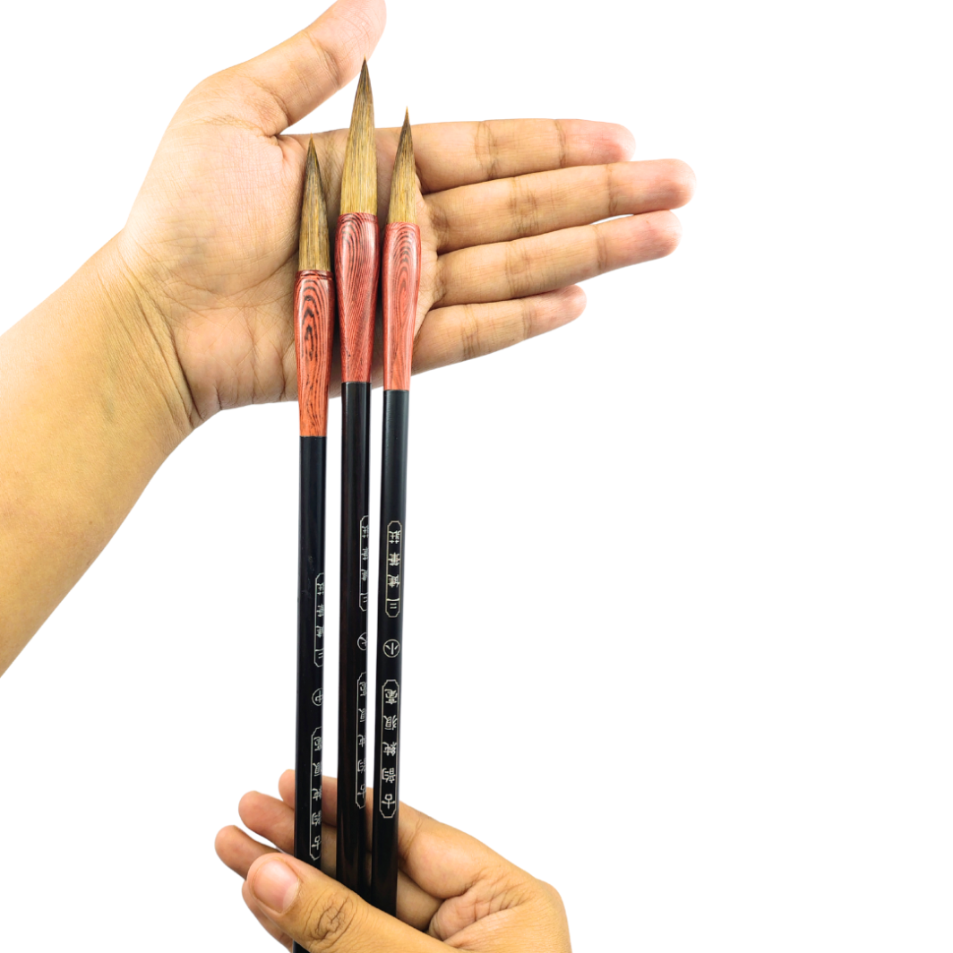 Chinese Mop Brush Set (Black Handle & Red Ferrule) for Calligraphy & Watercolors - Image 4