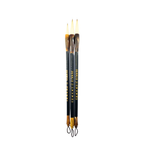 Chinese Mop Brush (Black Handle, Brown ferrule, White Hair) Set for Calligraphy & Watercolors