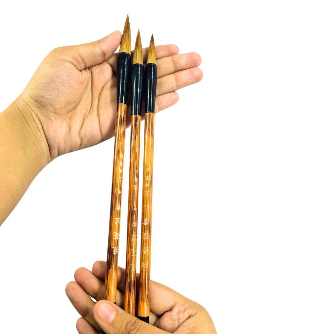 Chinese Mop Brush (Brown Handle Black Ferrule) Set for Calligraphy & Watercolors