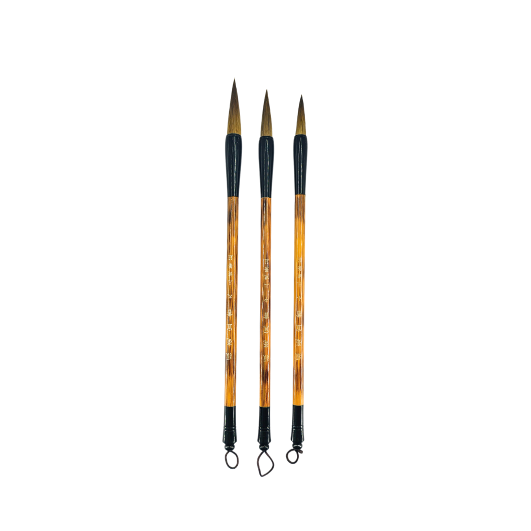 Chinese Mop Brush set (Brown Handle, Black Ferrule & Brown Hair) for Calligraphy & Watercolors
