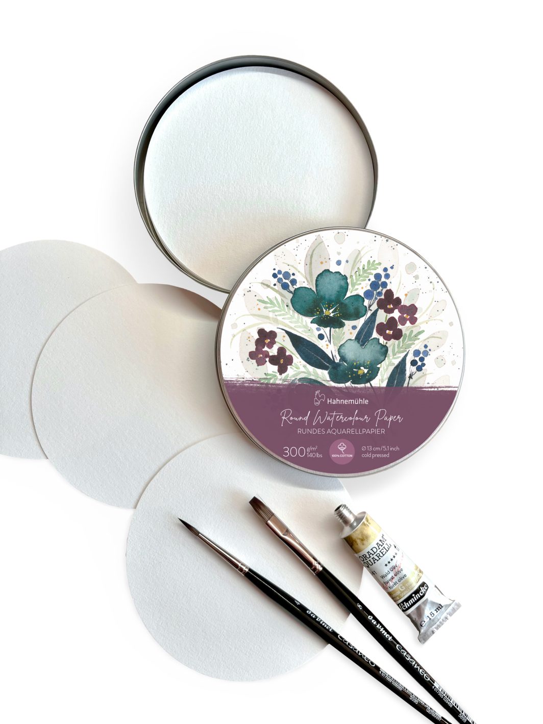 Hahnemühle Round Watercolour Paper in Metal Box, 300gsm, cold pressed, 30 sheets