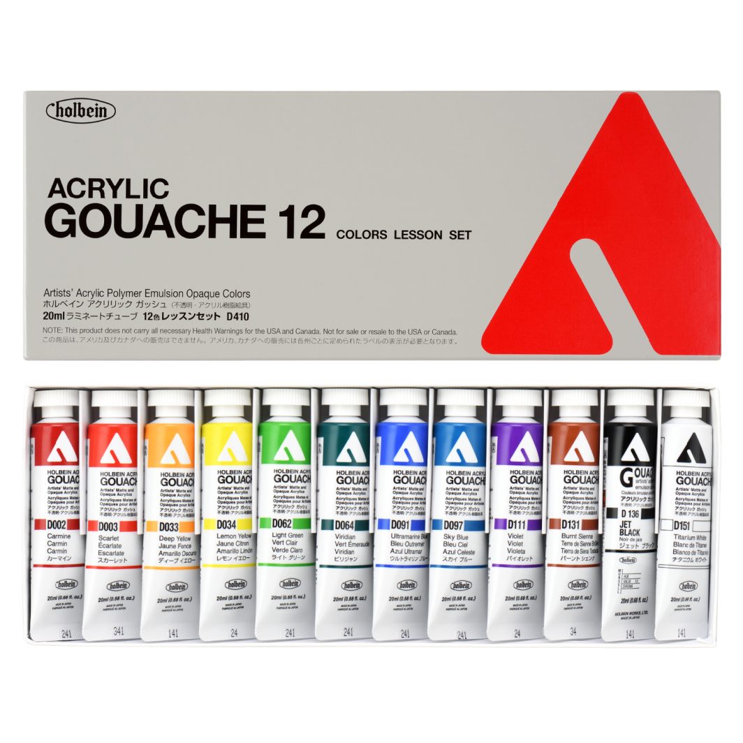 Holbein Artist Acrylic Gouache (Lesson) Color Set of 12 x 20ml (D410)
