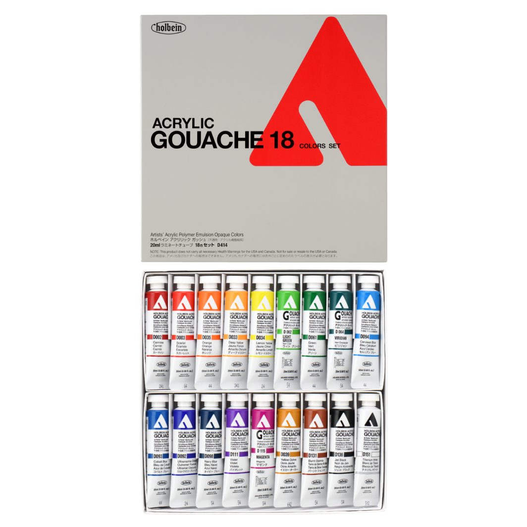 Holbein Artist Acrylic Gouache Color Set of 18 x 20ml (D414)