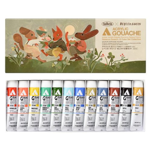 Holbein Artist Acrylic Gouache Rebecca Greens Set Of 12 X 20ml (XD701)