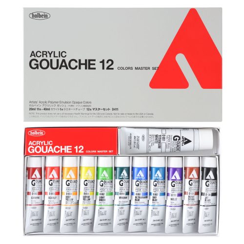 Holbein Artist Acrylic Gouache (Master) Color Set of 12 x 20ml (D411)