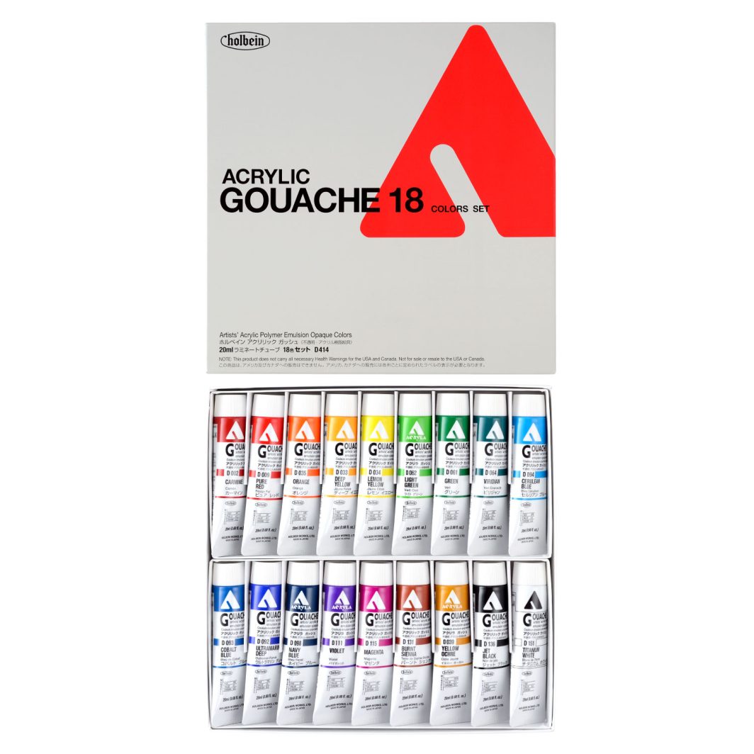 Holbein Artist Acrylic Gouache Color Set of 18 x 20ml (D414)
