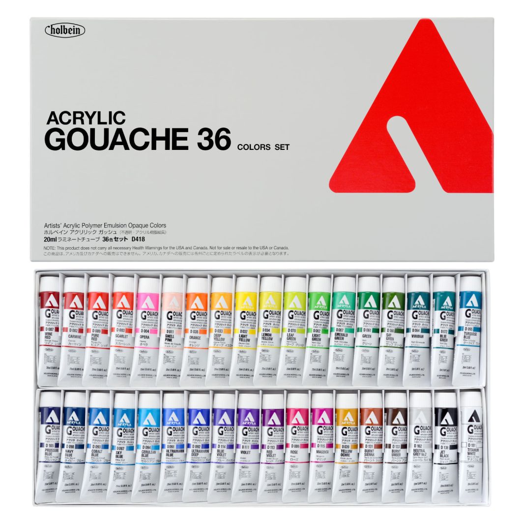 Holbein Artist Acrylic Gouache Color Set of 36 x 20ml (D418)