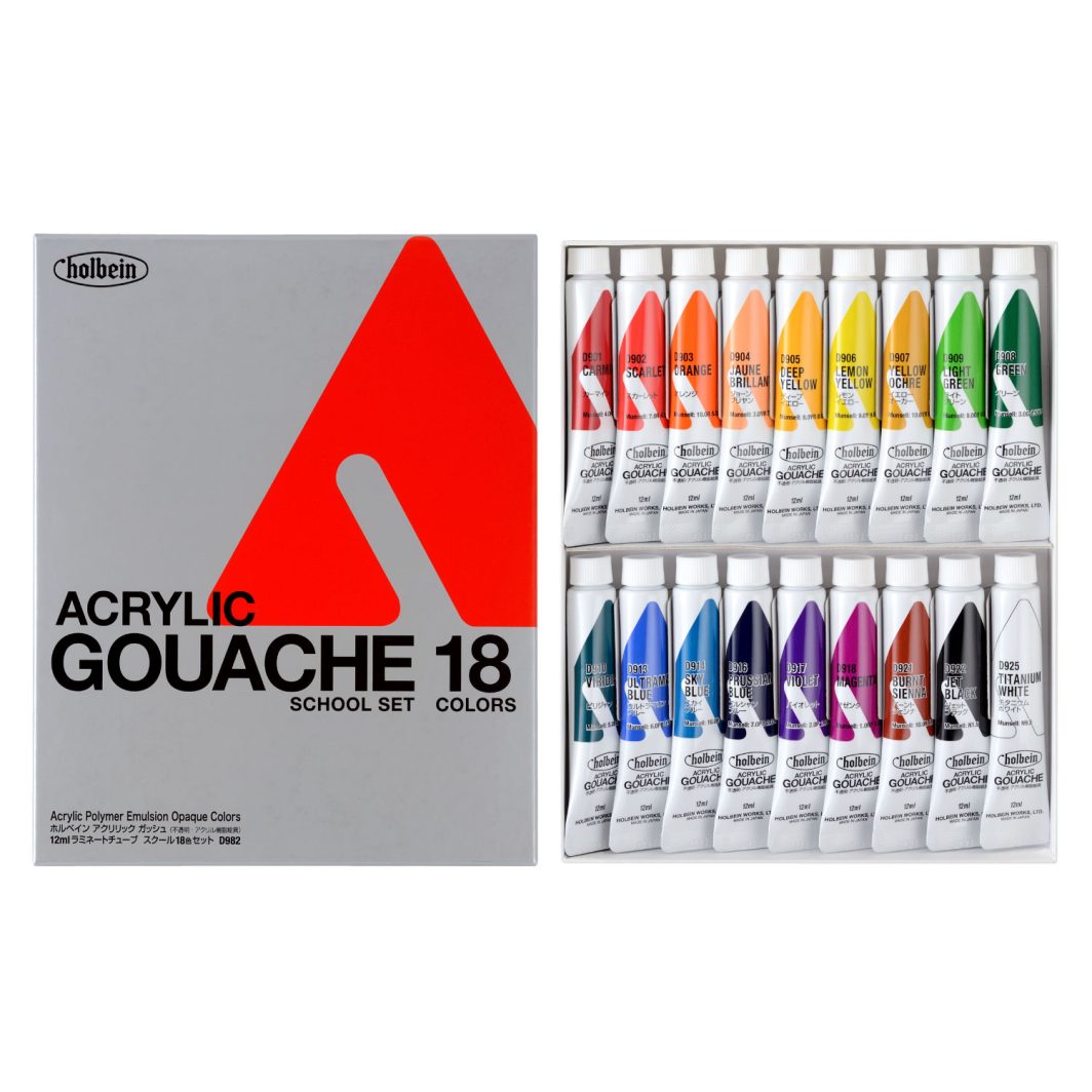 Holbein Artist Acrylic Gouache (School) Color Set of 18 x 20ml (D982)