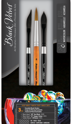 Silver Brush Silver Black Velvet and Golden Natural Brush Set of 3 Pcs (WC-3206S)