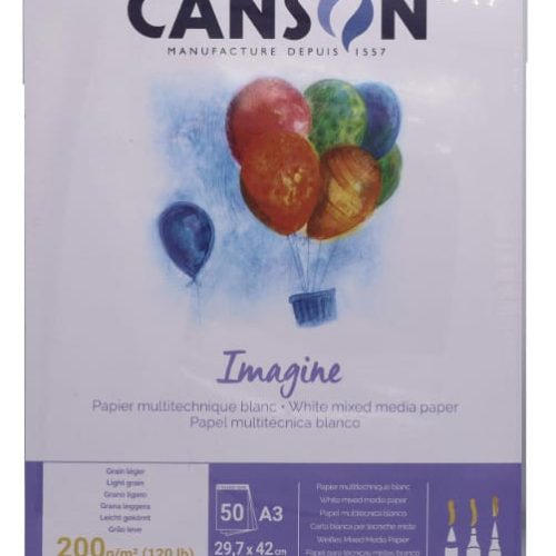 Canson Mix Media Imagine Pad- A3, 200gsm, 50 Sheets, Short- Side Glued, (Size 29.7x 42cm)