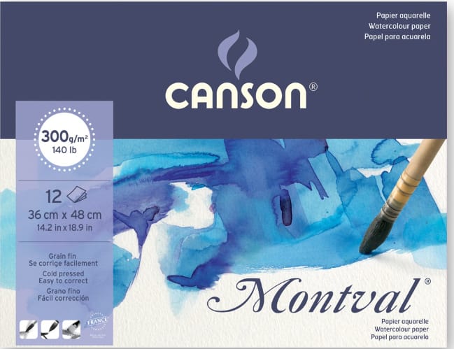 Canson Montval Pads Glued on Short Side Cold pressed, 300gsm, Size-36x48cm
