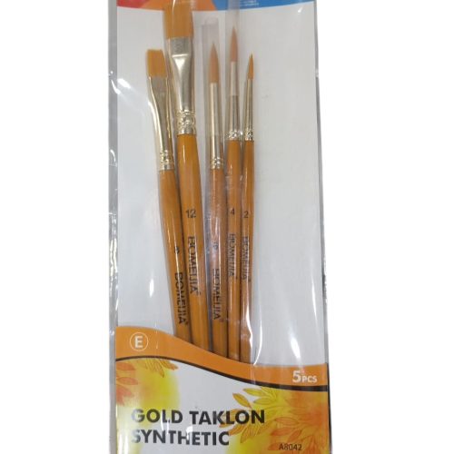 Bomeijia Gold Taklon Synthetic Round & Flat Brush Wooden Handle Set of 5 Pcs