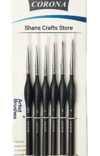 Bomega Corona Artist Watercolour Round Brush Black handle Set of 6 Pcs