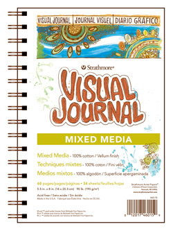 Strathmore Visual Journal Mixed Media 5.5”x 8” 190 GSM Paper, Spiral Pad of 34 Sheets